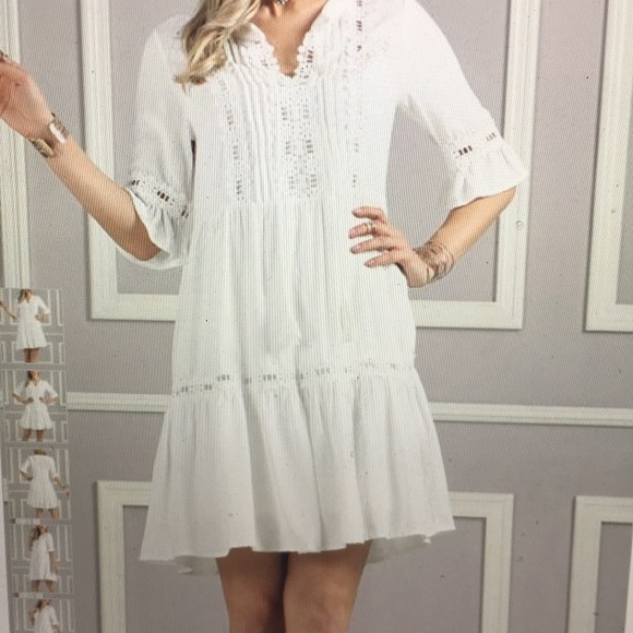 White Lace Insert VNeck Dress - Picture 5 of 5